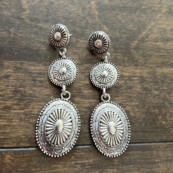 Vintage Bohemian Tripple Western Geometric Patchwork Alloy Earrings - Picture 7 of 8